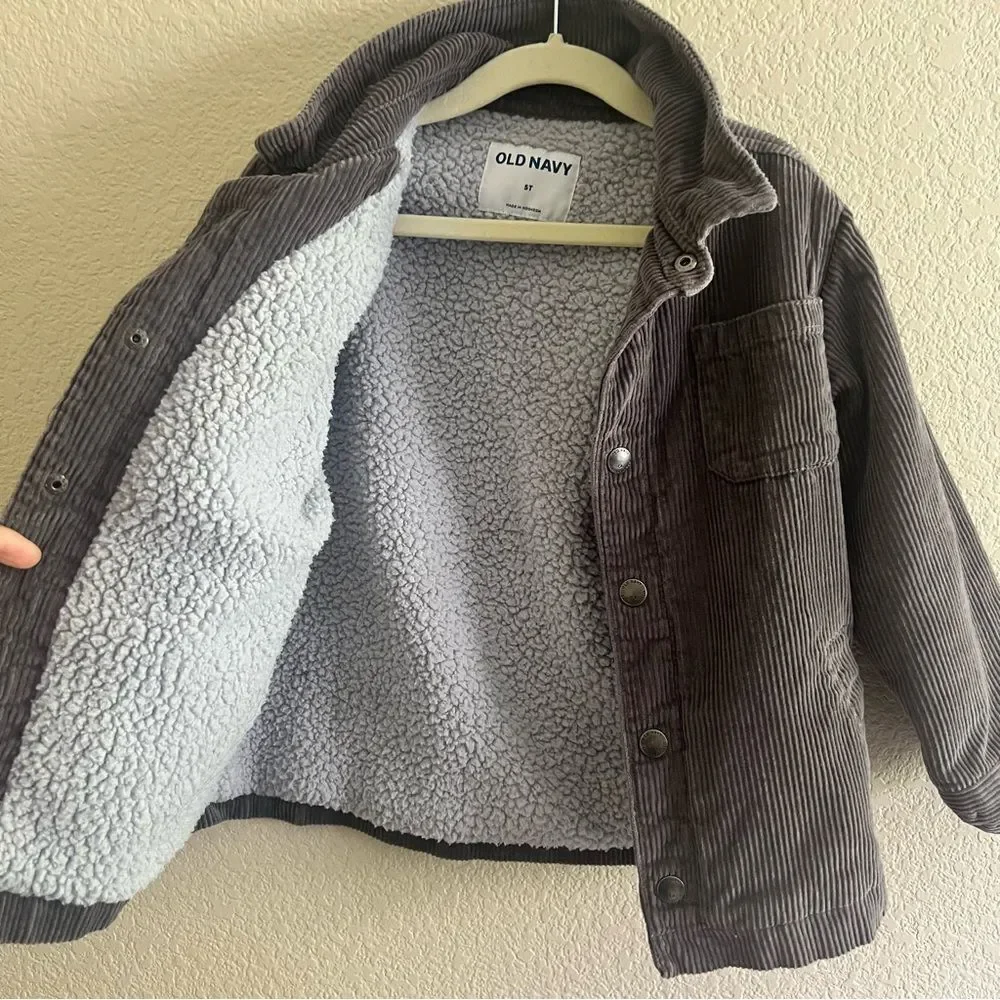 Old Navy Kids Cotton Corduroy Jacket 5T Gray Fleece Lined EUC